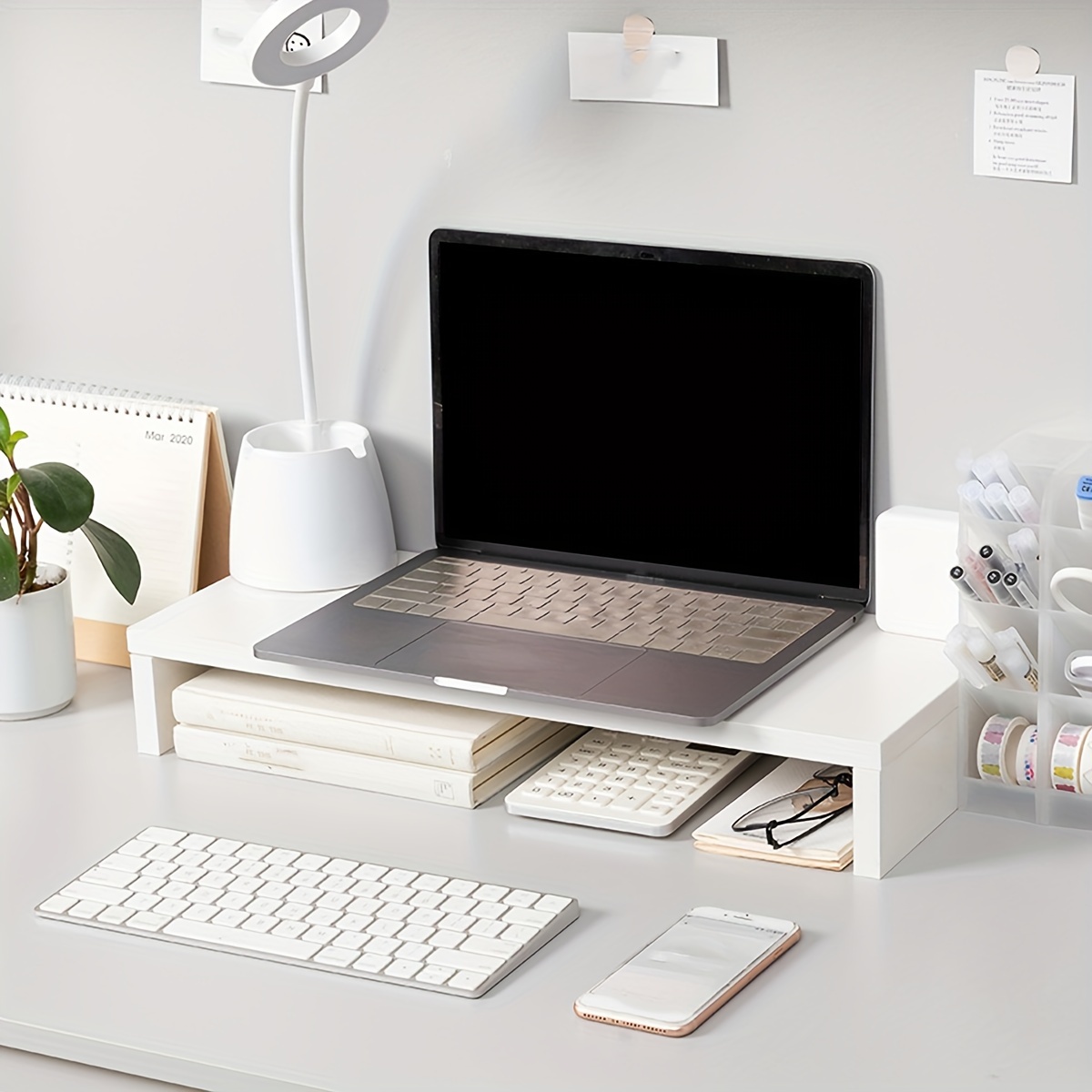 Desk Setup Accessories - Suporte Minimalista Branco em MDF para