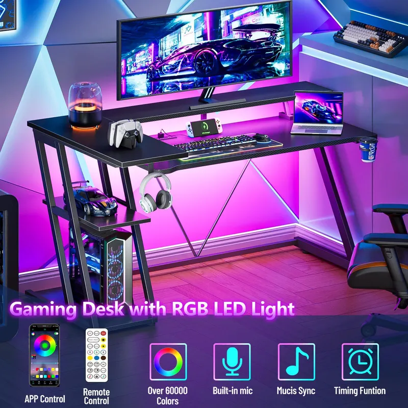 Mesa de Jogos em Fibra de Carb - Desk Setup Black And Wood avaliação e preço